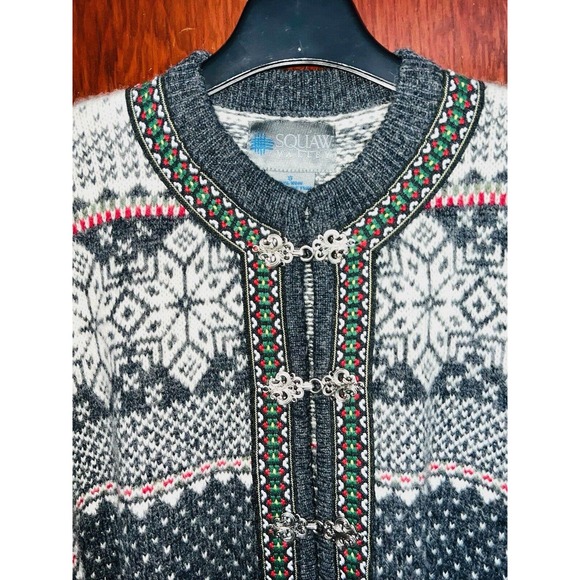 NWT Squaw Valley Sweater Cardigan Grey White Snowflake Nordic Wool SMALL S - Picture 2 of 5